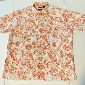 Van Heusen Classic Fit Men's Size XXL Short Sleeve Button Up Orange Floral Shirt